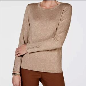 JM Collection Gold Metallic Lurex Sweater